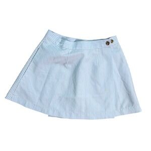 Vintage Cycle Boston Seersucker Wrap Blue White Striped mini Skirt S